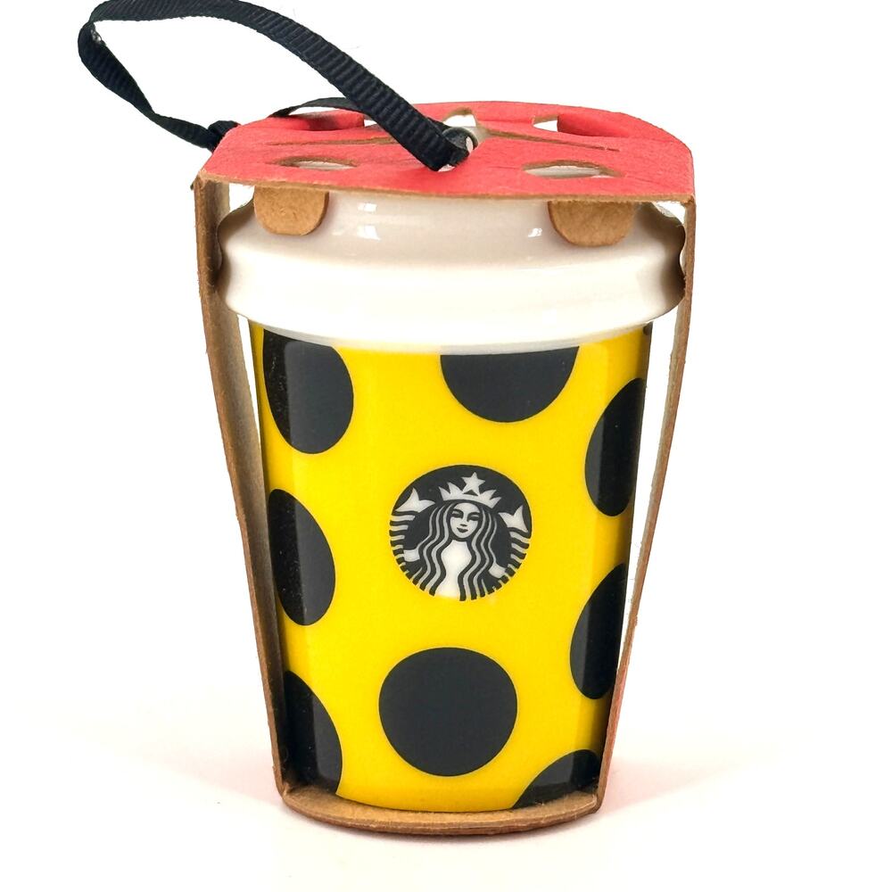 Starbucks 2015 Yellow Black Polka Dot Cup Christmas Ornament Mini Tumbler Bee